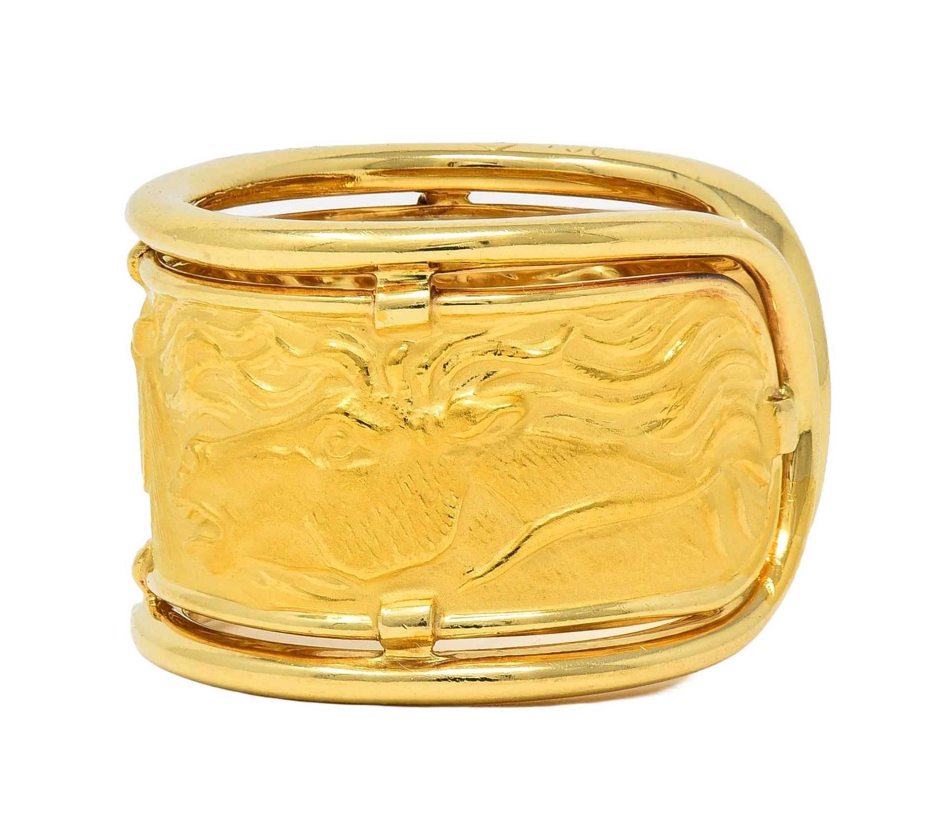 Carrera Y Carrera 1980's 18 Karat Yellow Gold Ecuestre Horse Vintage Band Ring 1