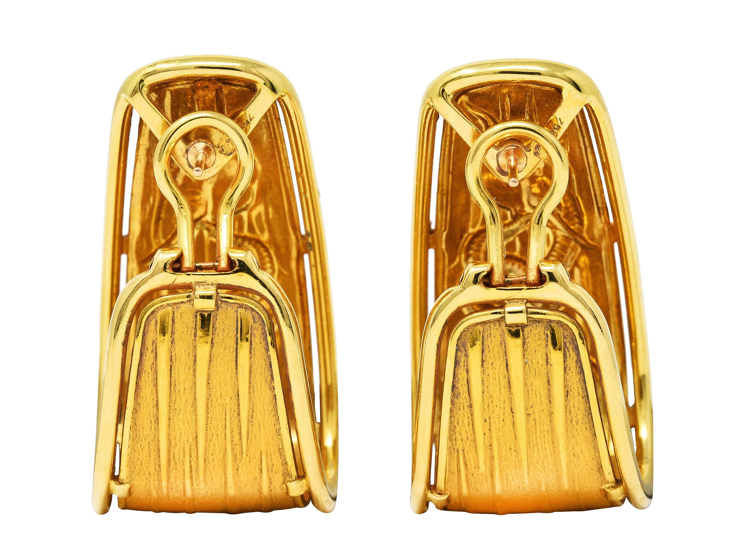 Contemporary Carrera y Carrera 1980's 18 Karat Yellow Gold Elephant J-Hoop Vintage Earrings