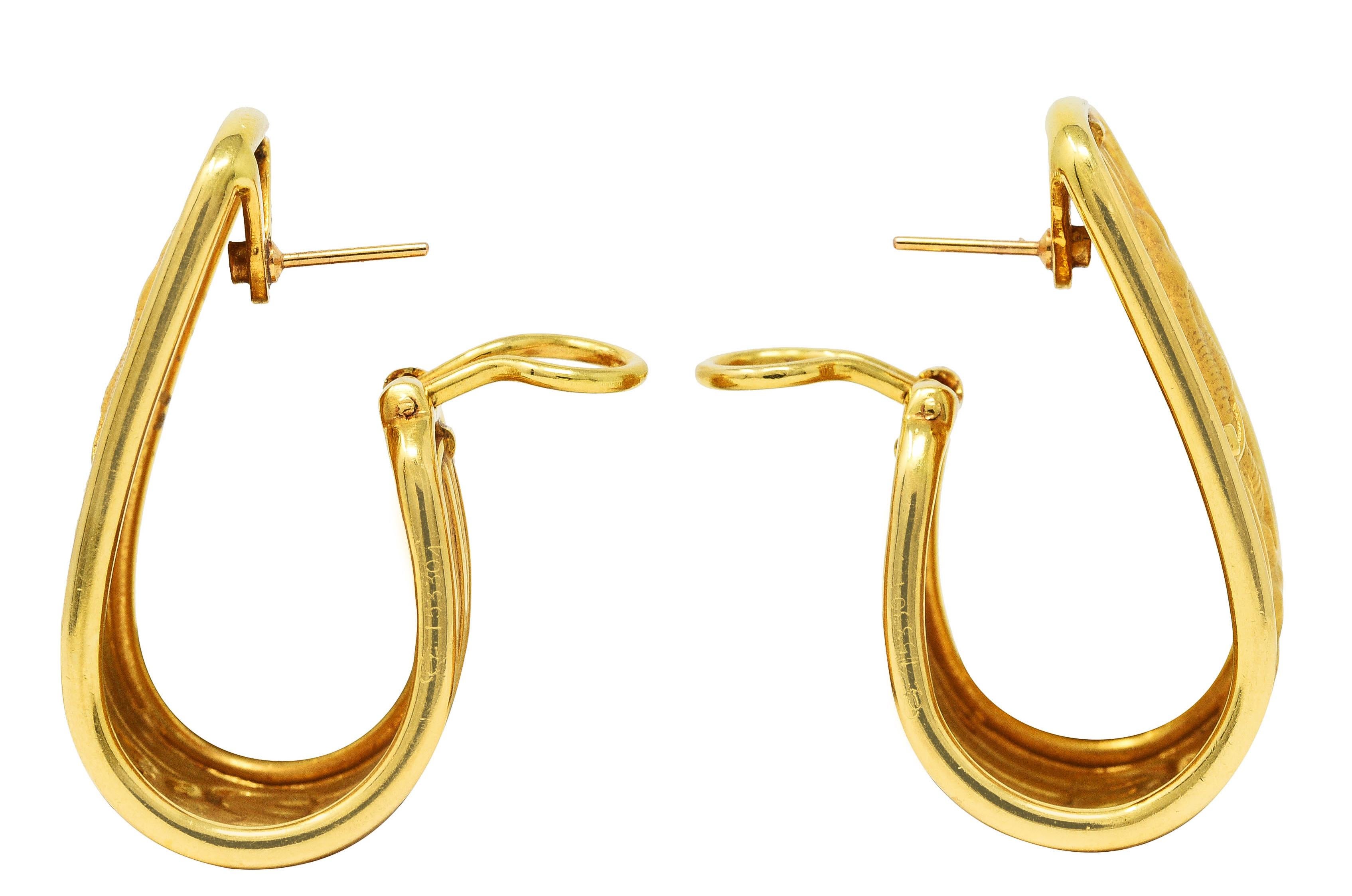 Women's or Men's Carrera y Carrera 1980's 18 Karat Yellow Gold Elephant J-Hoop Vintage Earrings