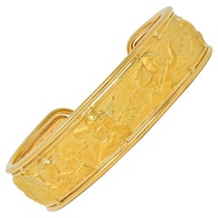 Carrera Y Carrera 1990er Jahre 18 Karat Gelbgold Cherub Engel Vintage Manschettenarmband