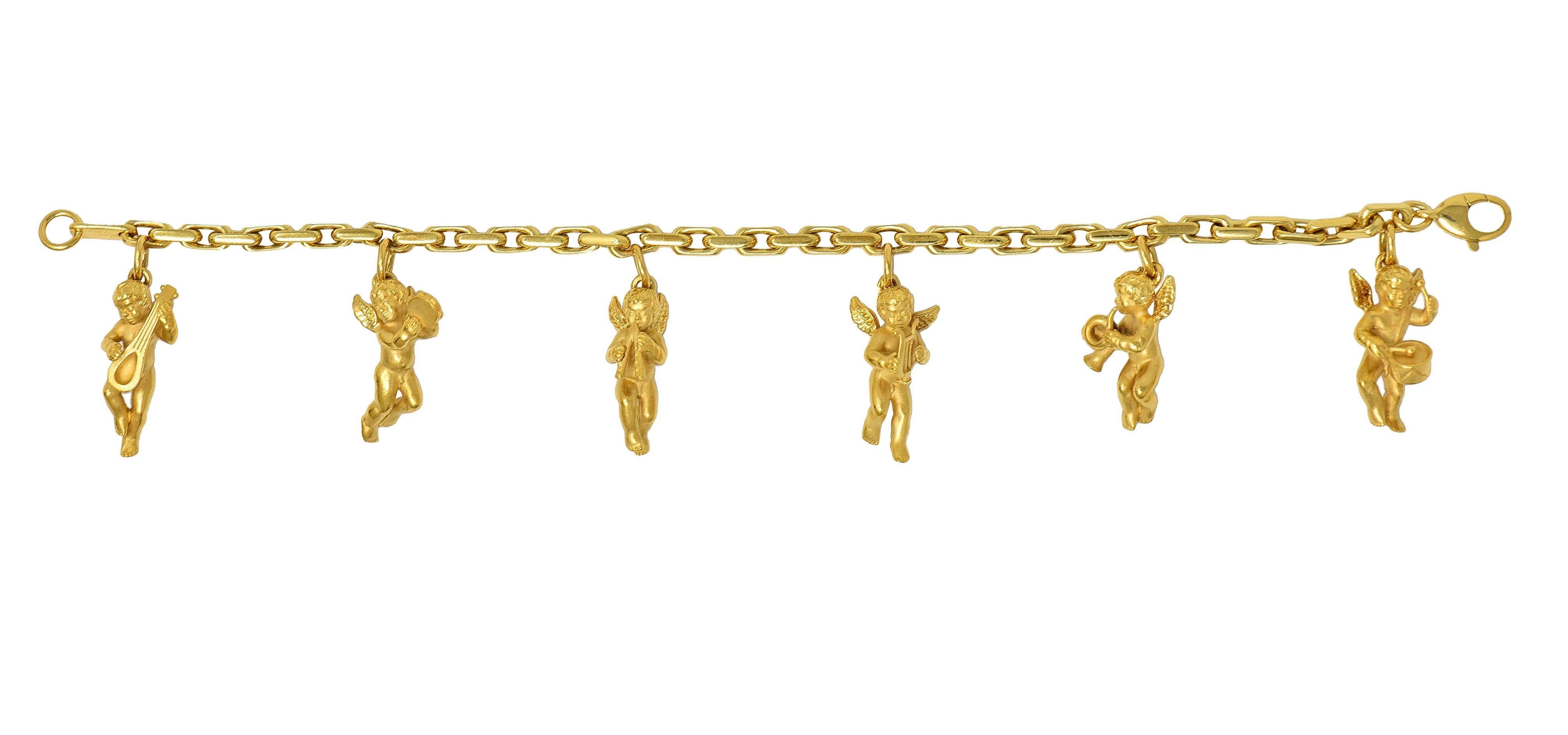 Carrera Y Carrera 1990's 18 Karat Yellow Gold Vintage Cherub Charm Bracelet 7