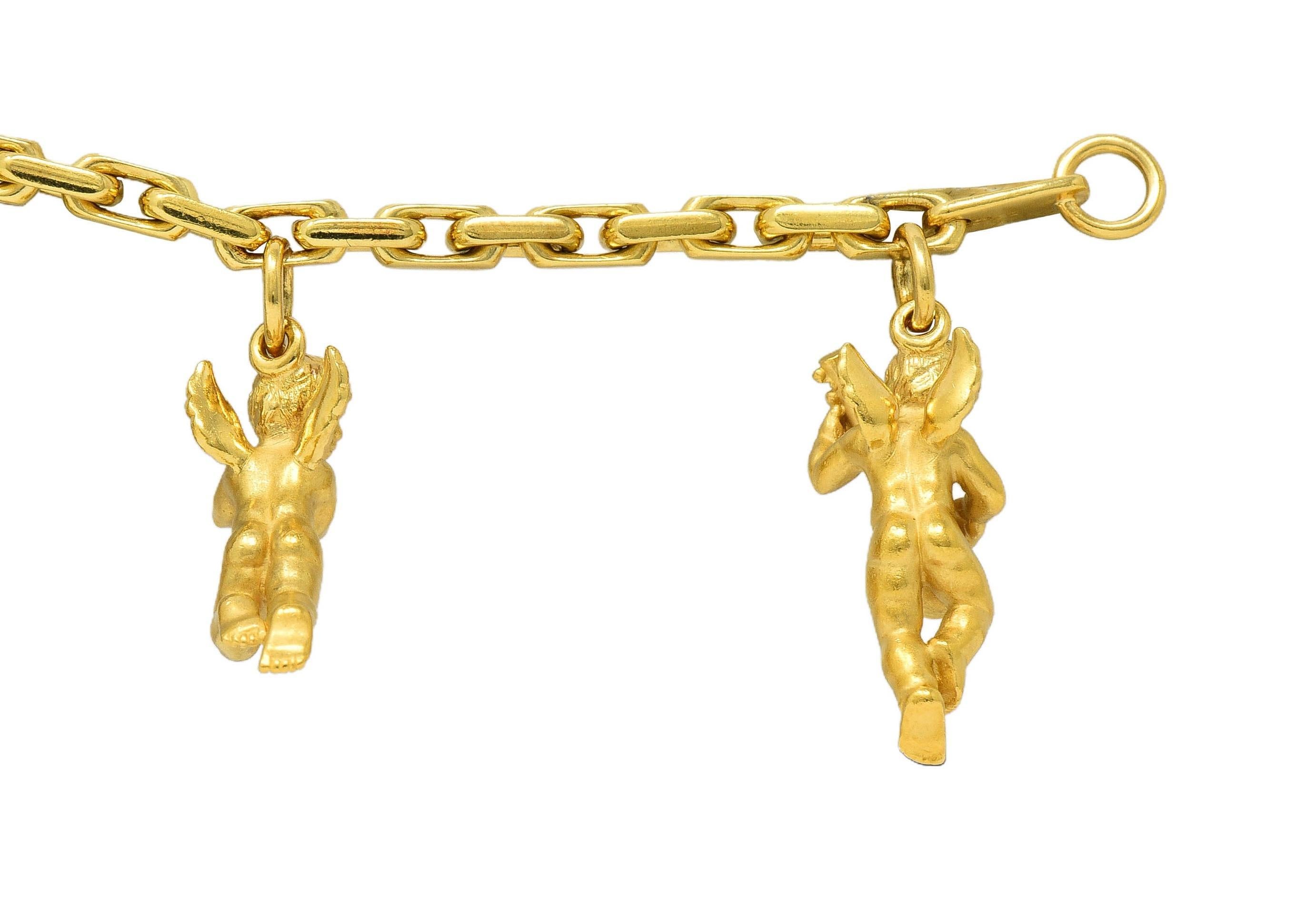 Carrera Y Carrera 1990's 18 Karat Yellow Gold Vintage Cherub Charm Bracelet 5