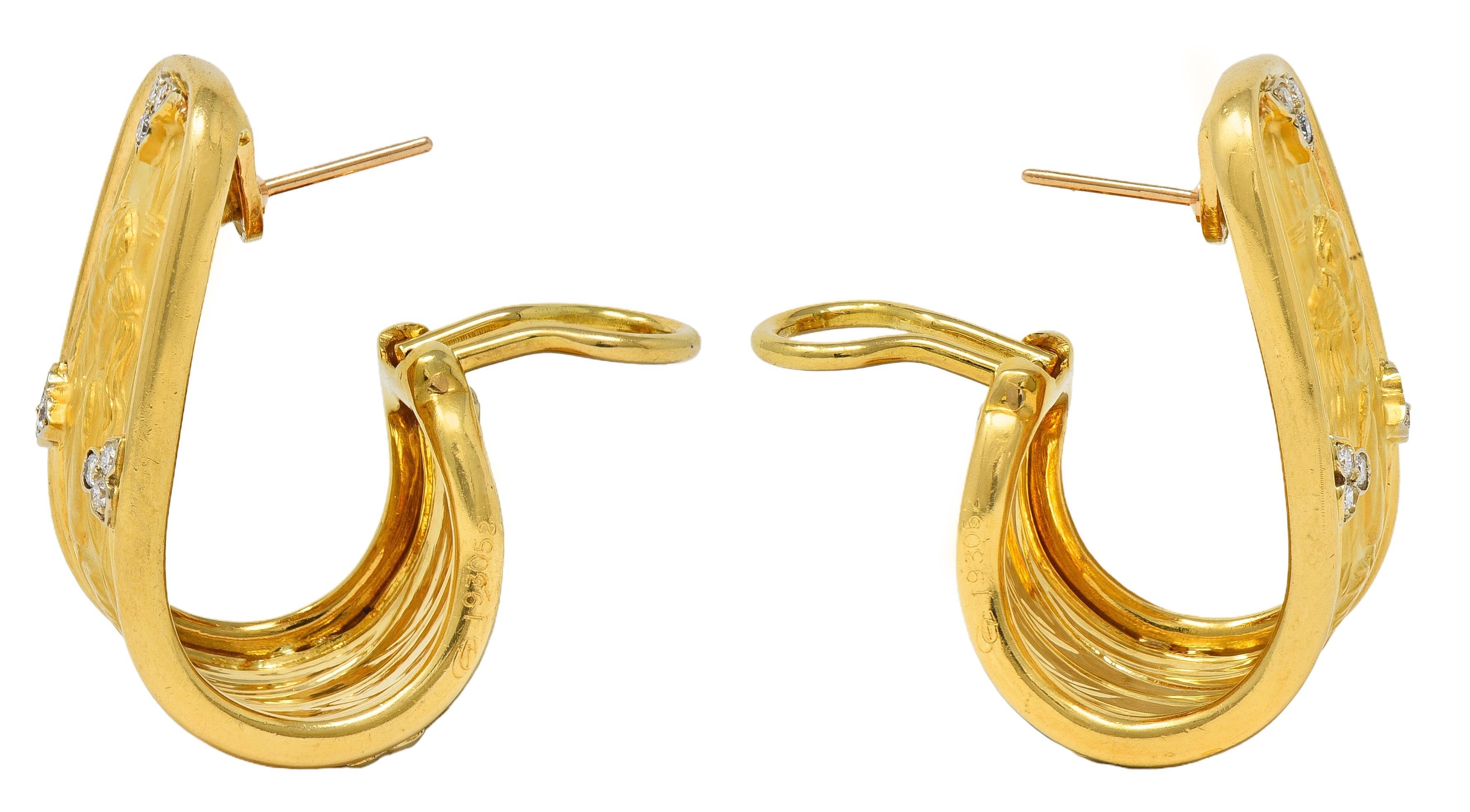 Women's Carrera y Carrera 1990's Diamond 18K Gold Romeo & Juliet J-Hoop Vintage Earrings For Sale