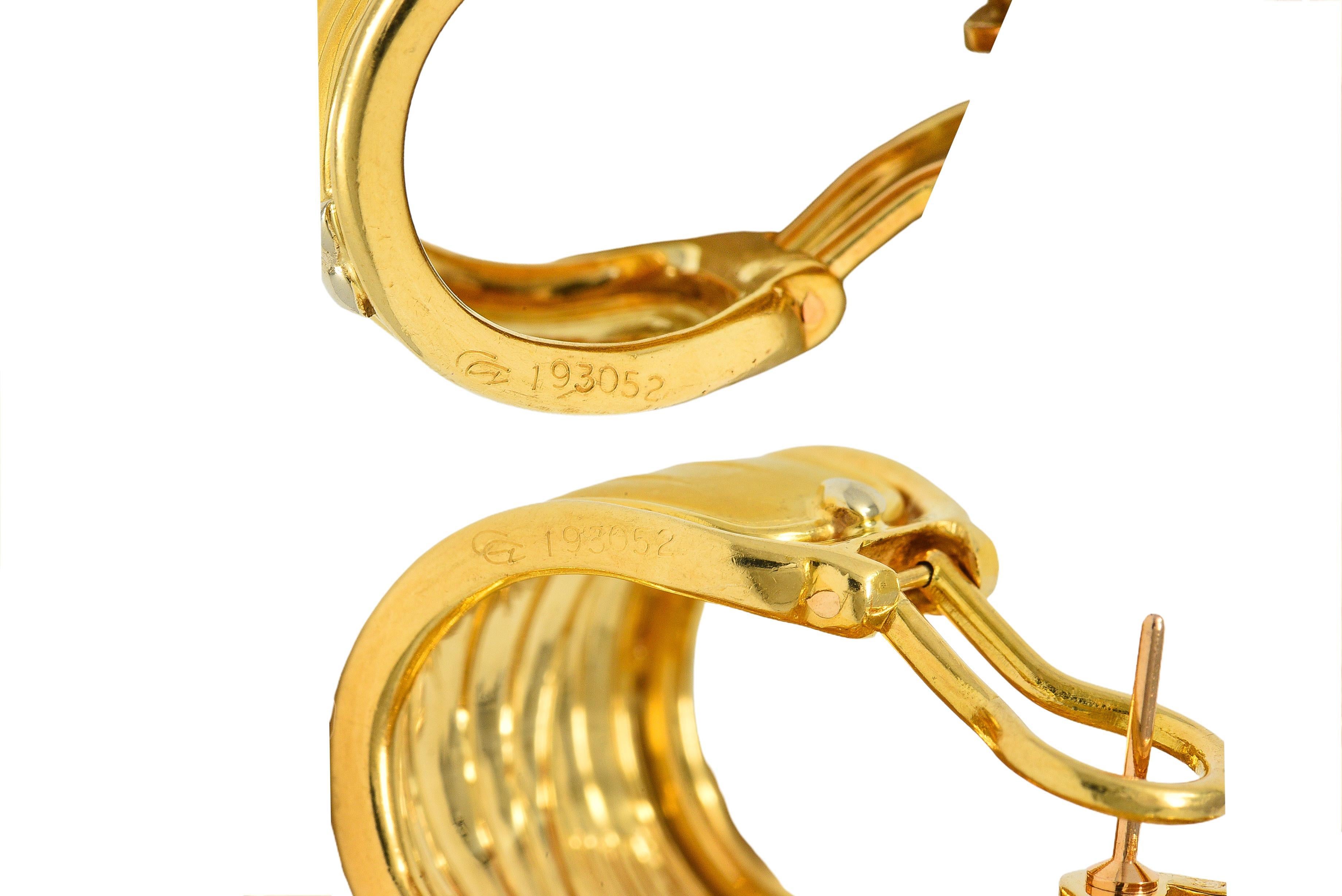 Carrera y Carrera 1990's Diamond 18K Gold Romeo & Juliet J-Hoop Vintage Earrings For Sale 1
