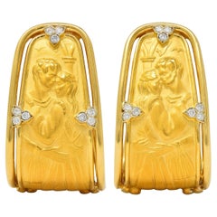 Carrera y Carrera 1990's Diamond 18K Gold Romeo & Juliet J-Hoop Vintage Earrings