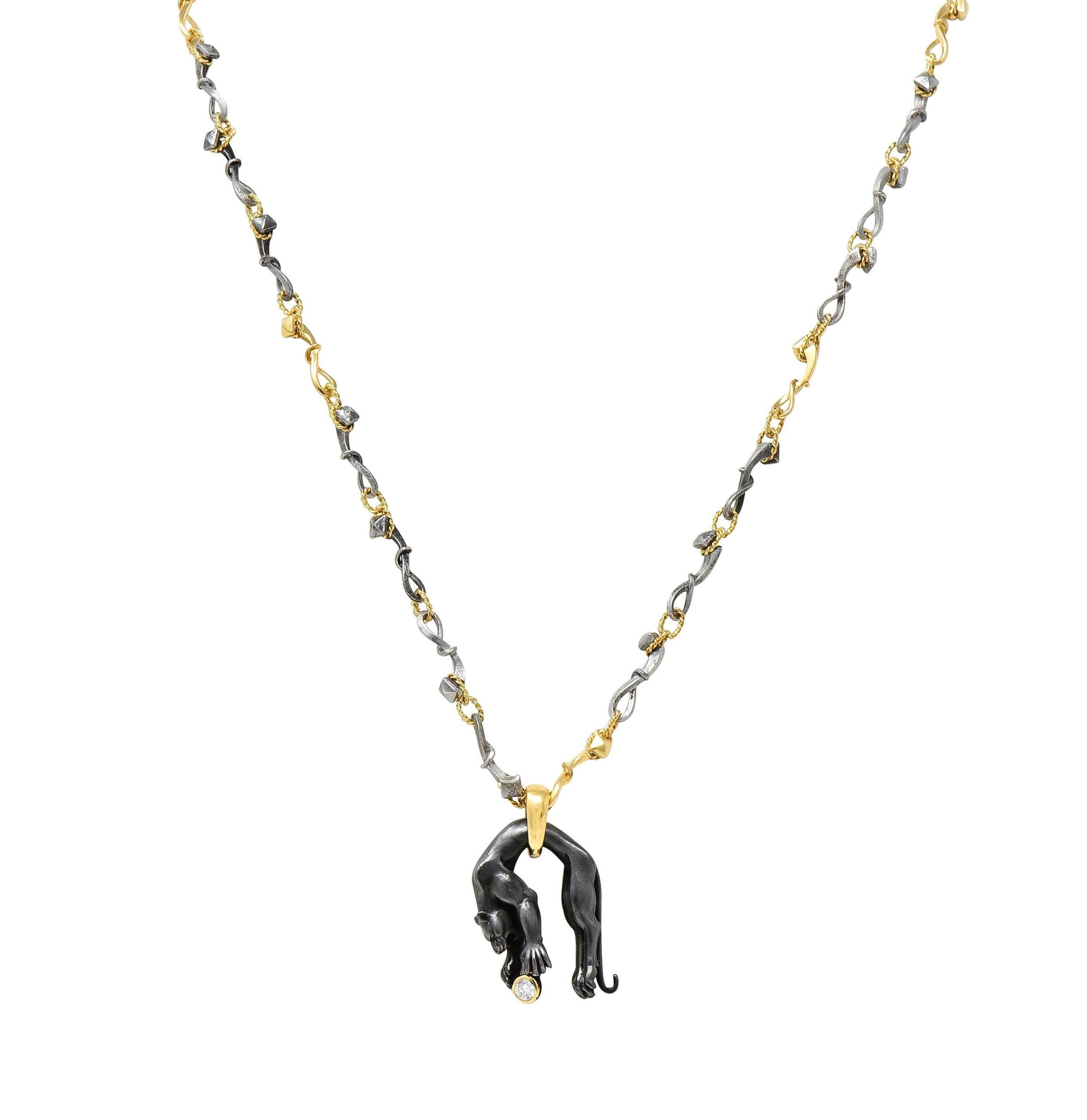 Carrera y Carrera 2000s Collana Pantera in acciaio anodizzato con diamanti e oro 18 carati in vendita 7