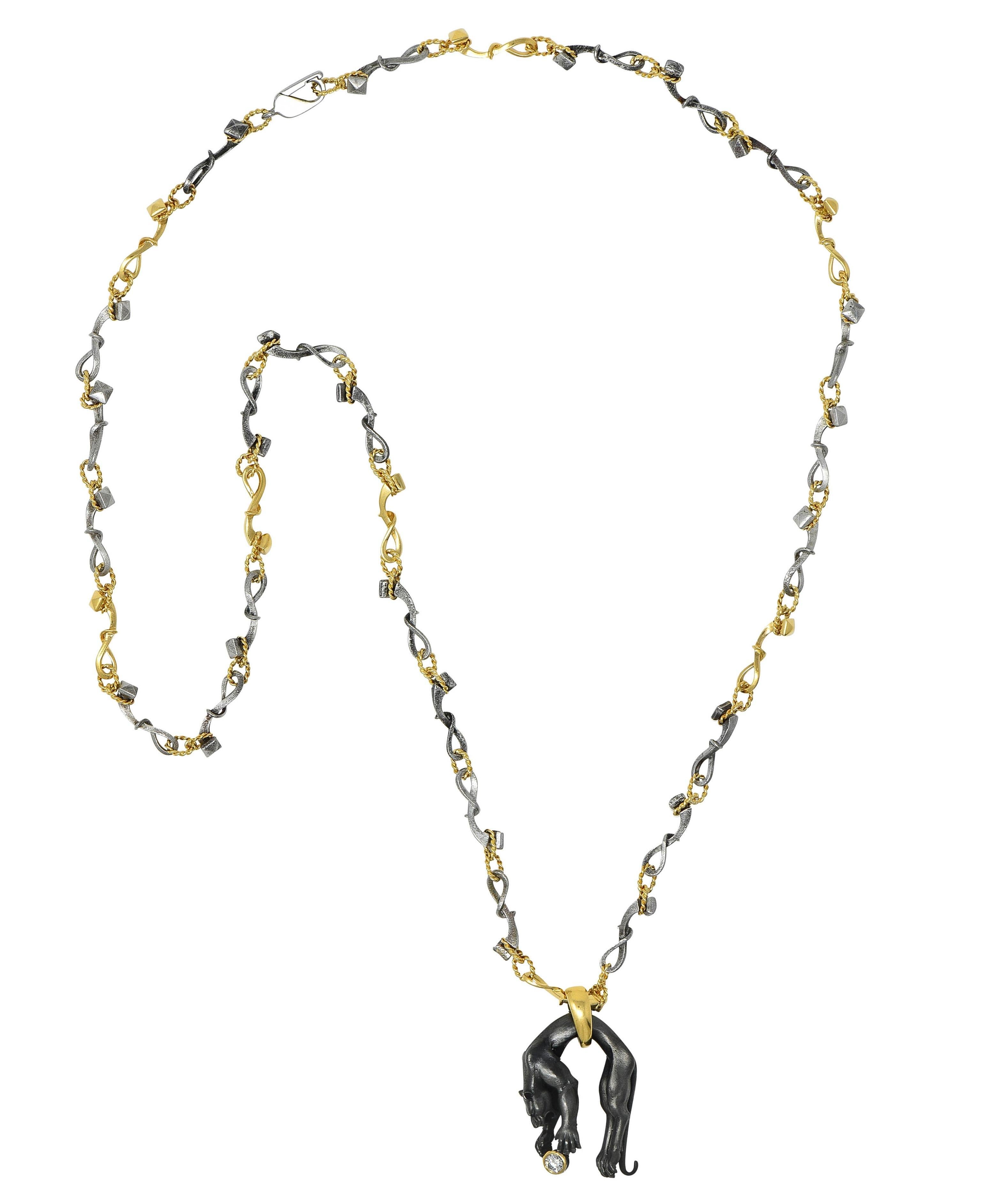 Taglio brillante Carrera y Carrera 2000s Collana Pantera in acciaio anodizzato con diamanti e oro 18 carati in vendita