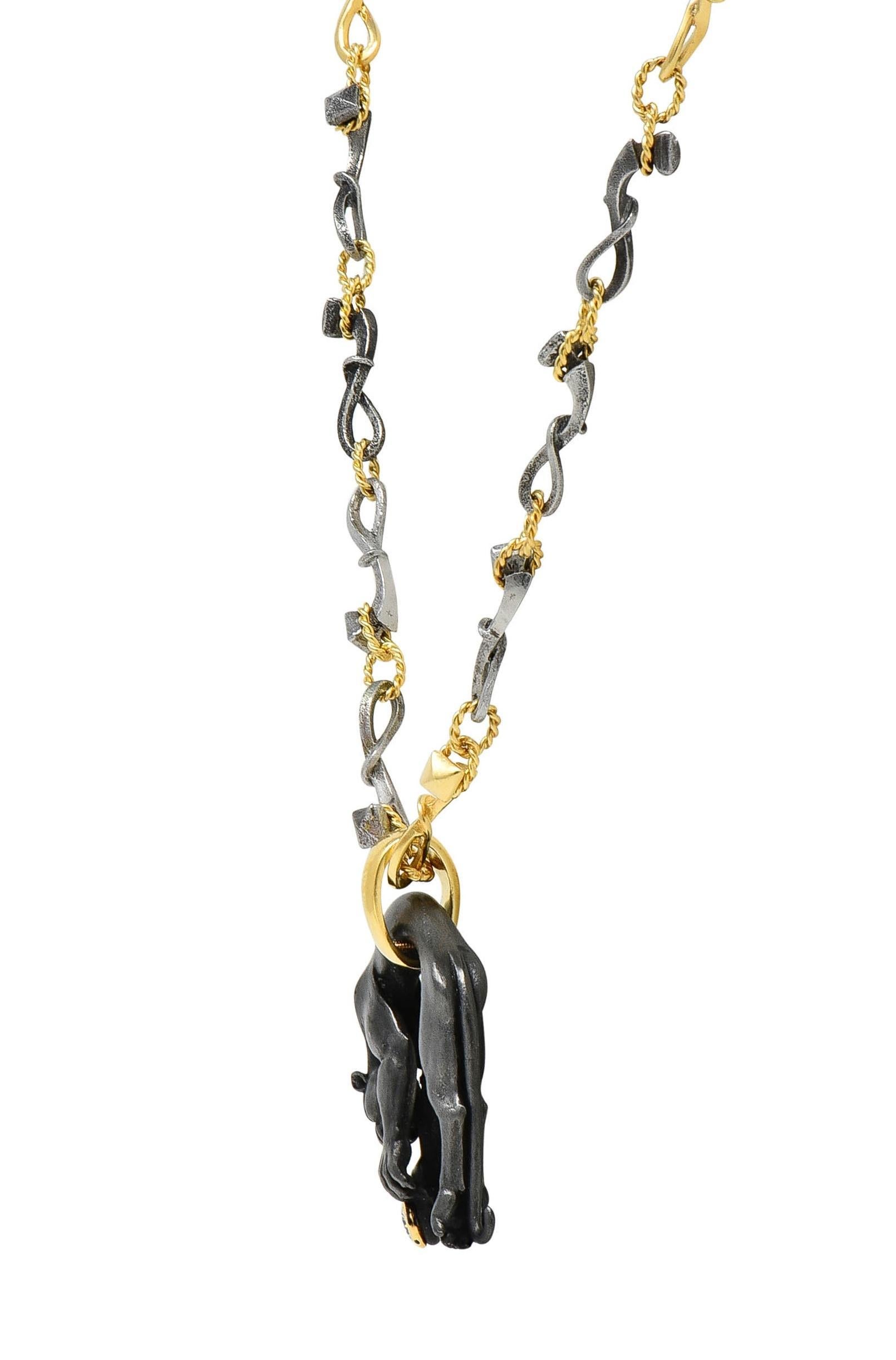da uomo o donna Carrera y Carrera 2000s Collana Pantera in acciaio anodizzato con diamanti e oro 18 carati in vendita