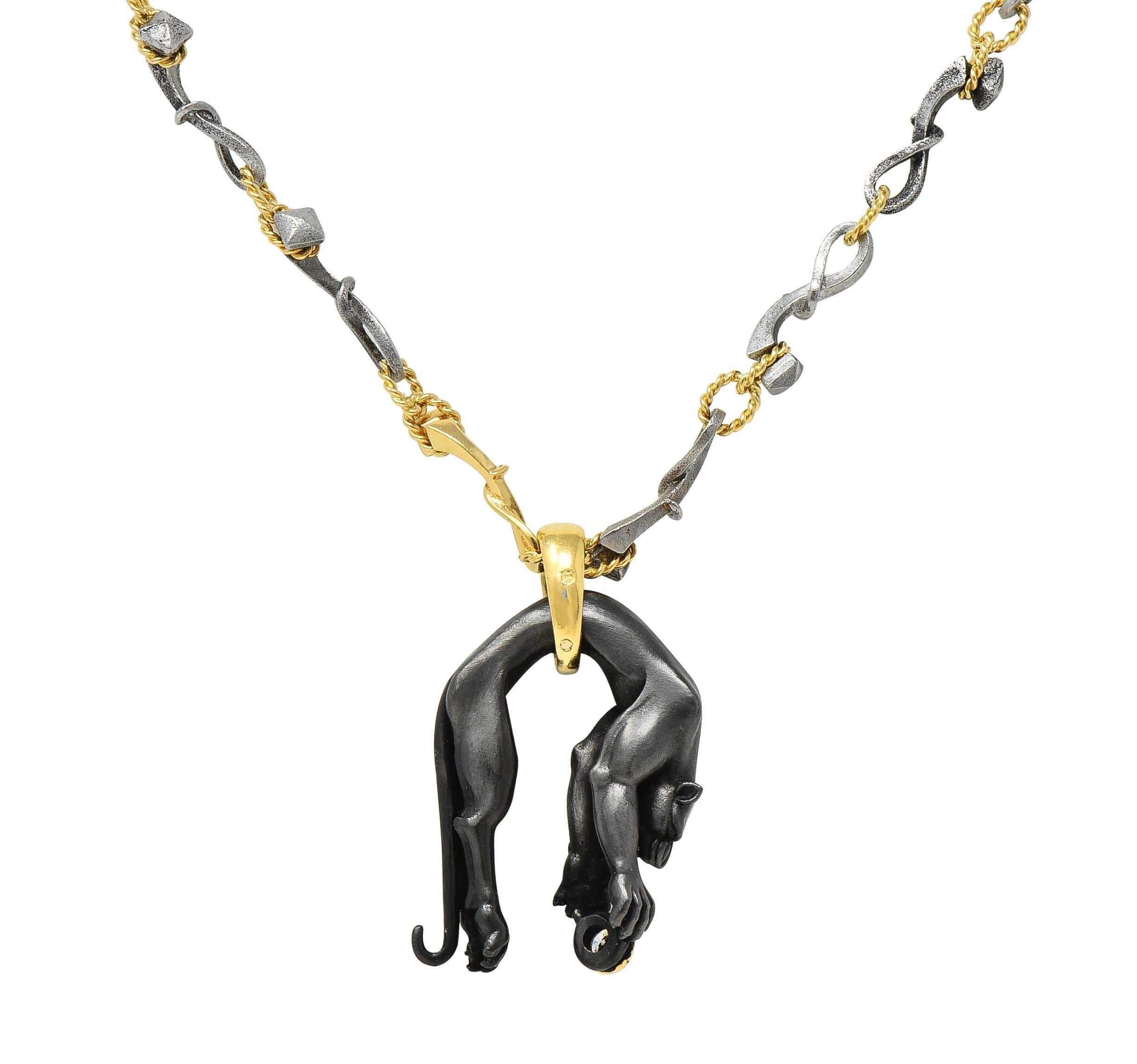Carrera y Carrera 2000s Collana Pantera in acciaio anodizzato con diamanti e oro 18 carati in vendita 1