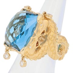 Carrera y Carrera 30.97ctw Rectangle Cut Blue Topaz & Diamond Ring 18k Gold 8