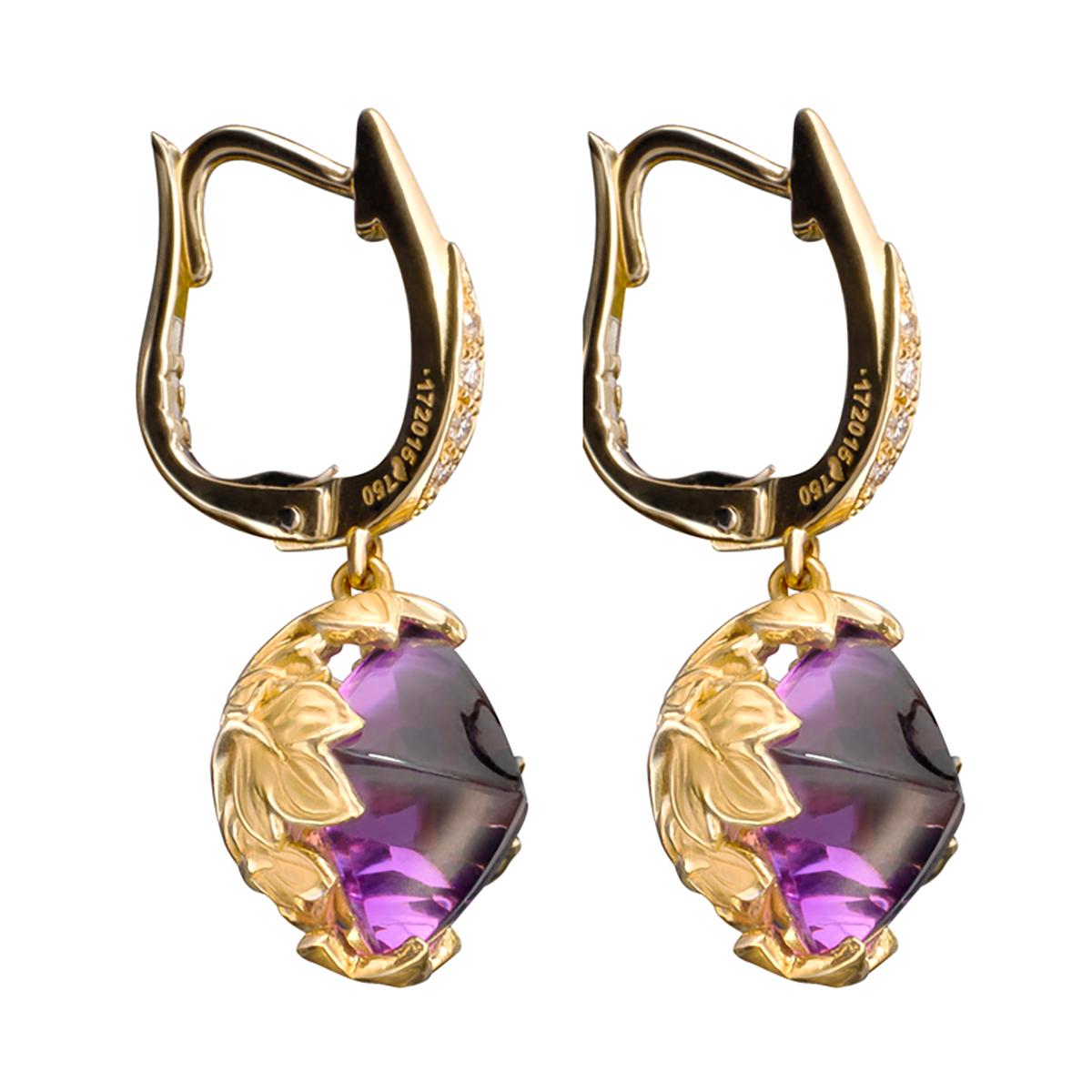 Contemporary Carrera y Carrera 5.53 Carats Total Sugarloaf Amethyst with Diamond Lia Earrings For Sale