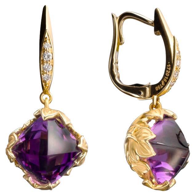 Carrera y Carrera 5.53 Carats Total Sugarloaf Amethyst with Diamond Lia Earrings