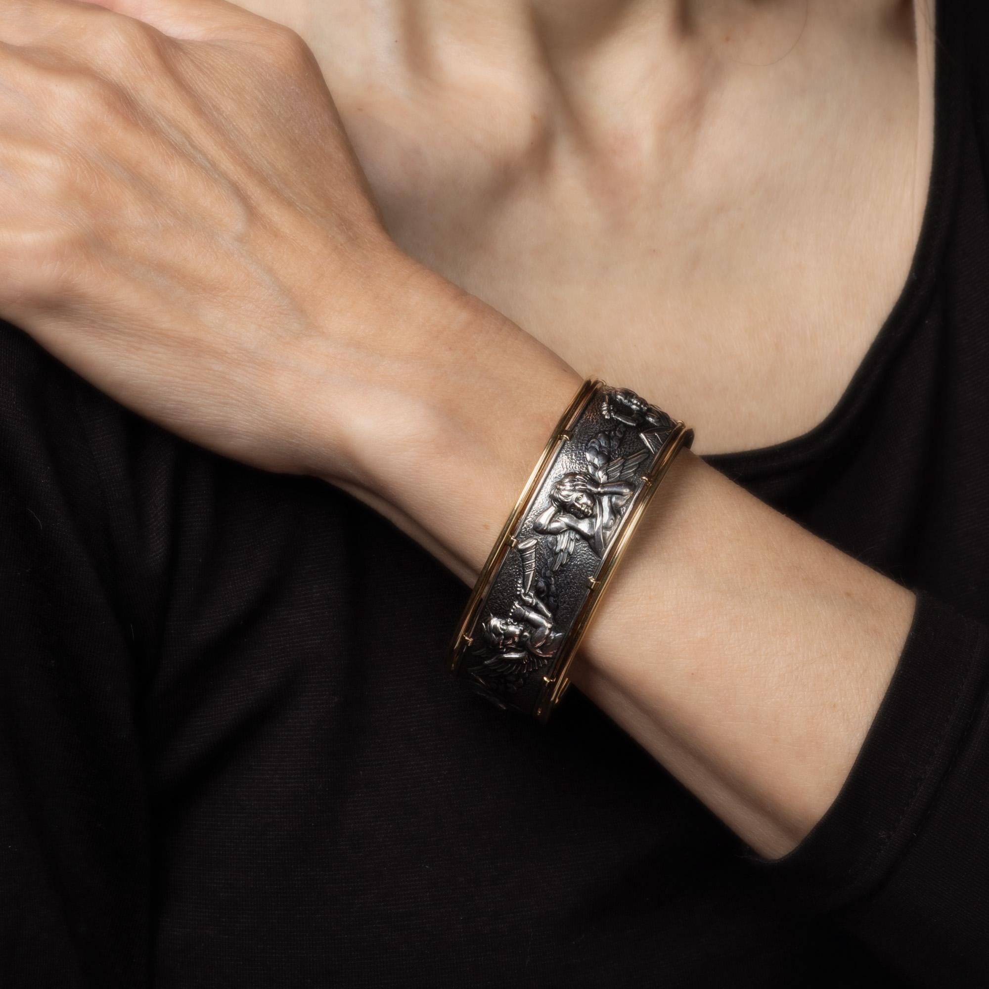 Women's Carrera y Carrera Angels Cuff Bracelet Music Estate Sterling Silver 18k Gold