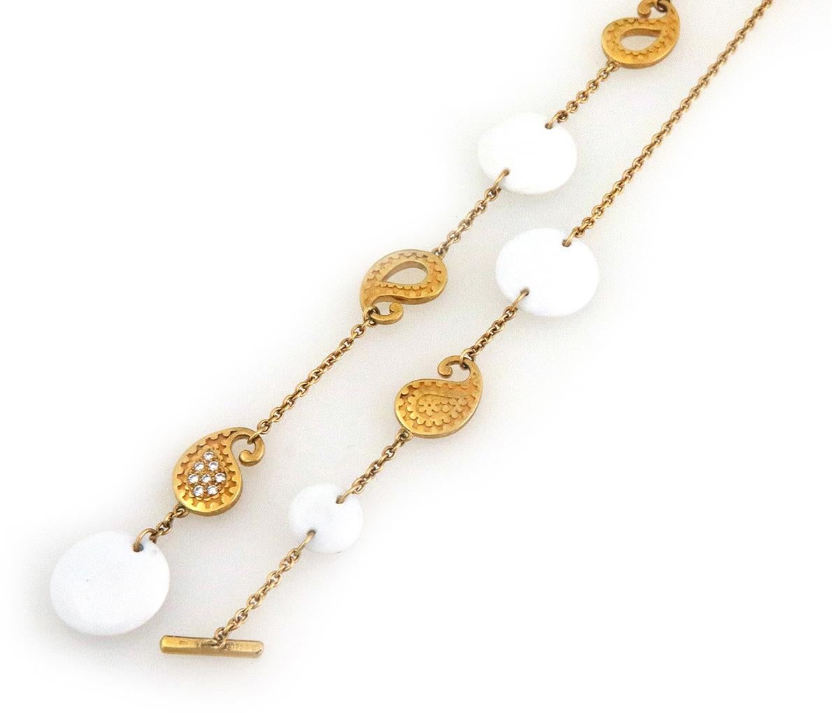 Modern Carrera y Carrera Aqua Diamond White Agate 18k Yellow Gold Lariat Necklace For Sale