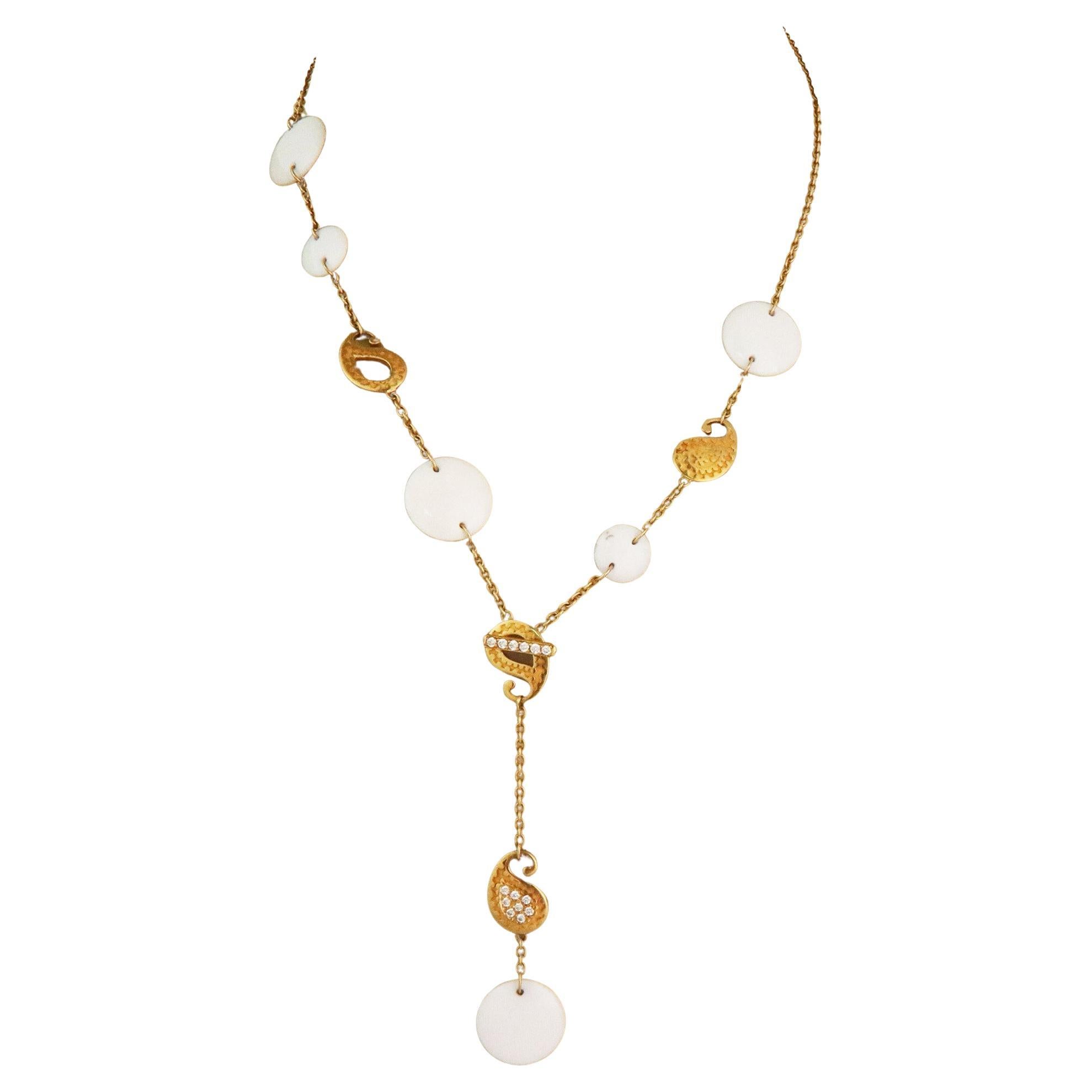 Carrera y Carrera Aqua Diamond White Agate 18k Yellow Gold Lariat Necklace