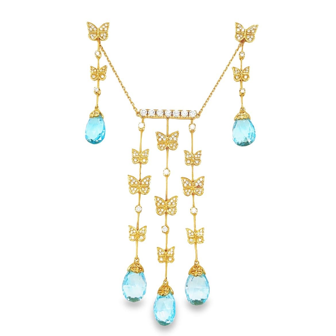 Contemporary Carrera Y Carrera Baile Mariposa Butterfly Diamond Topaz 18k Necklace & Earrings For Sale