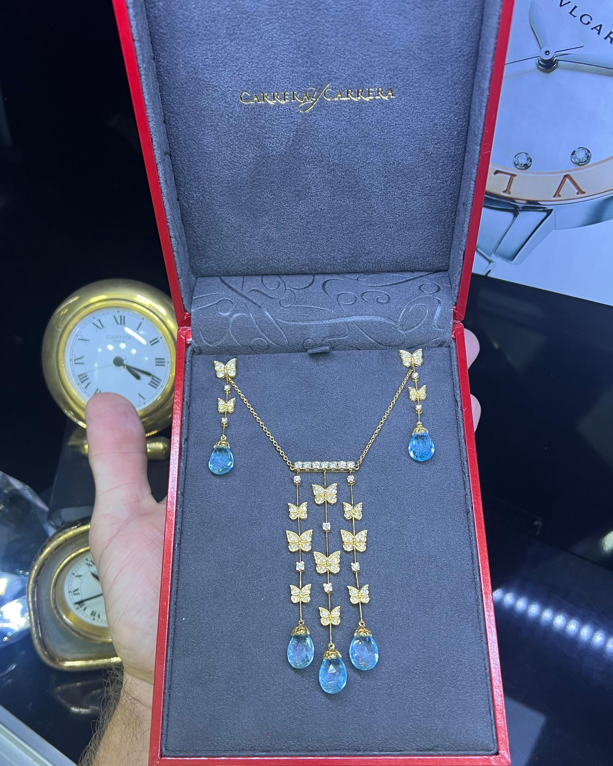 Carrera Y Carrera Baile Mariposa Butterfly Diamond Topaz 18k Necklace & Earrings For Sale 2