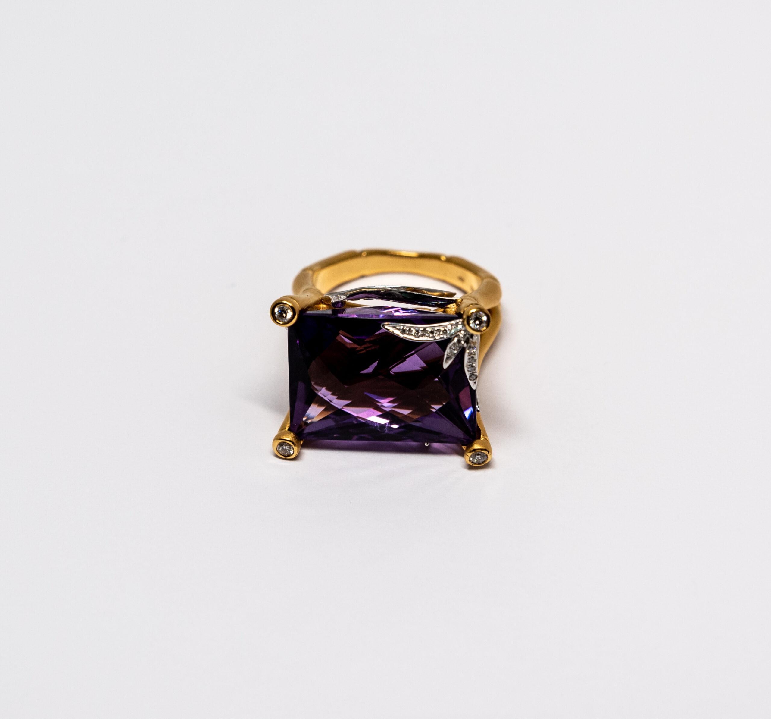 Carrera y Carrera Bamboo 18k Yellow Gold, Amethyst and Diamonds Ring, 10076511 In New Condition For Sale In North Miami Beach, FL