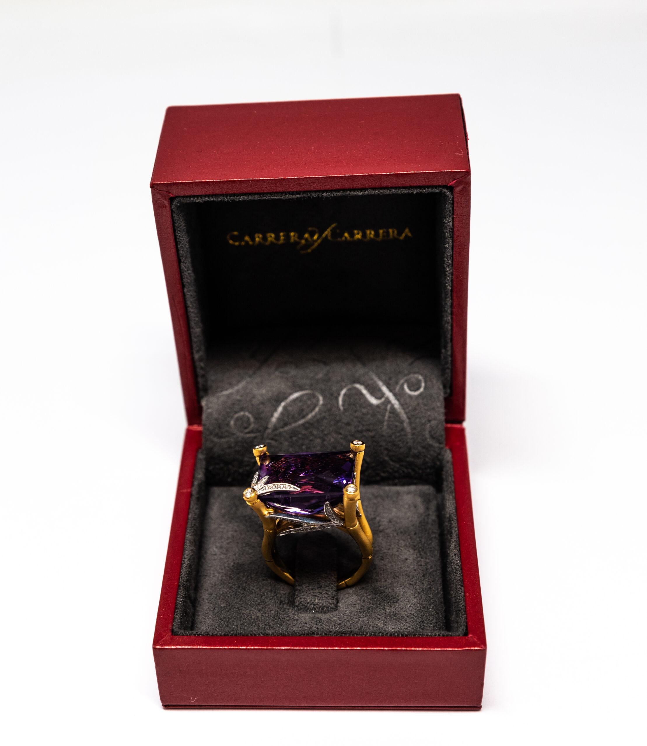 Women's Carrera y Carrera Bamboo 18k Yellow Gold, Amethyst and Diamonds Ring, 10076511 For Sale