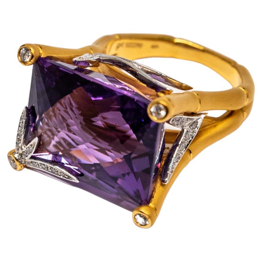 Carrera y Carrera Bamboo 18k Yellow Gold, Amethyst and Diamonds Ring, 10076511 For Sale