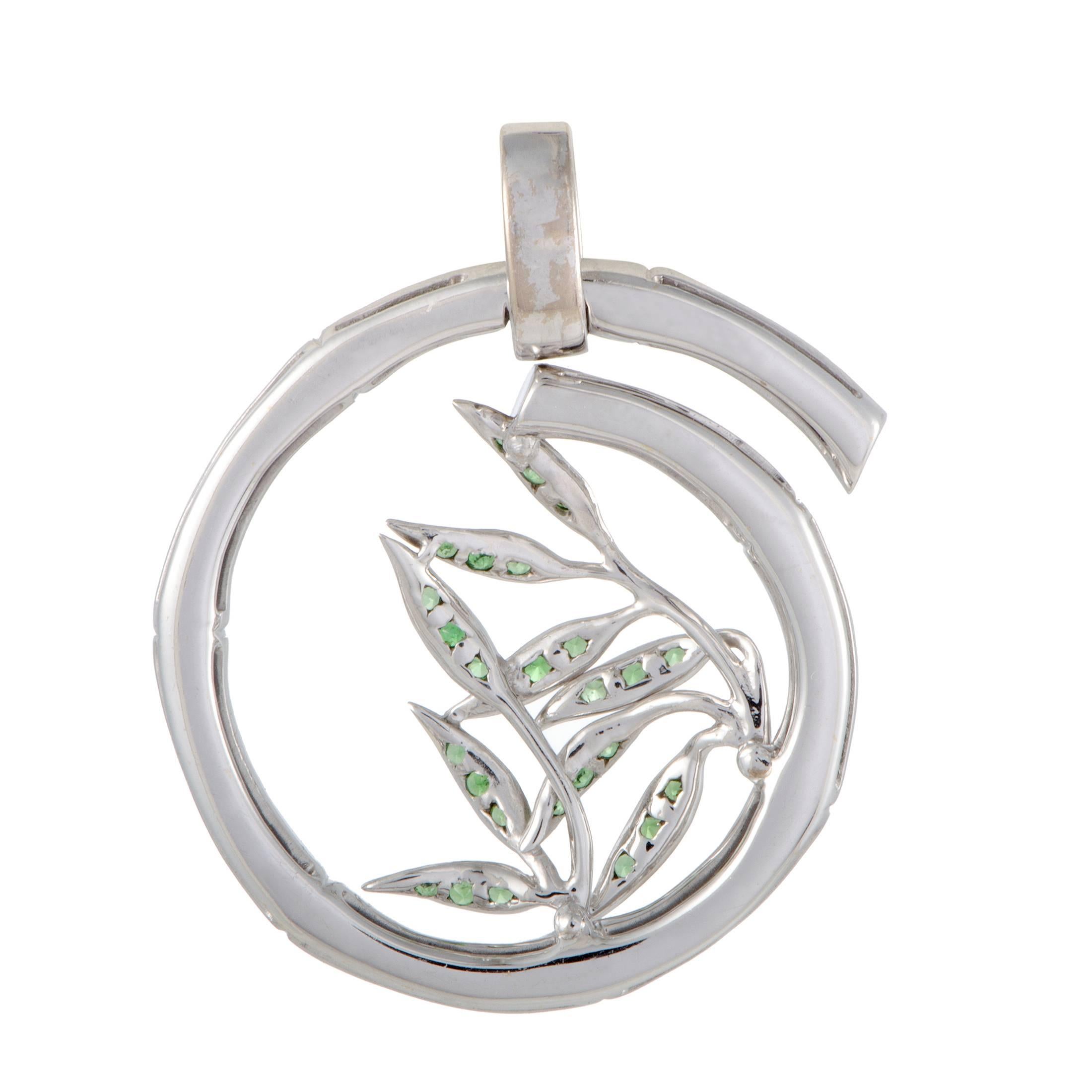 A whimsical pendant characterized by a spiral branch that embodies whimsical 'Peas in a Pod' set in an asymmetrical pattern. Carrera y Carrera crafted this exotic 11.6g pendant from 18K white gold. The spiral setting of the pendant is encrusted with