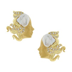 Carrera y Carrera Baroque Pearl Diamond Gold Earrings, GIA
