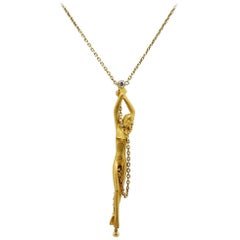 Carrera Y Carrera Bezel Set Diamond Nude Woman on Chain Pendant Necklace
