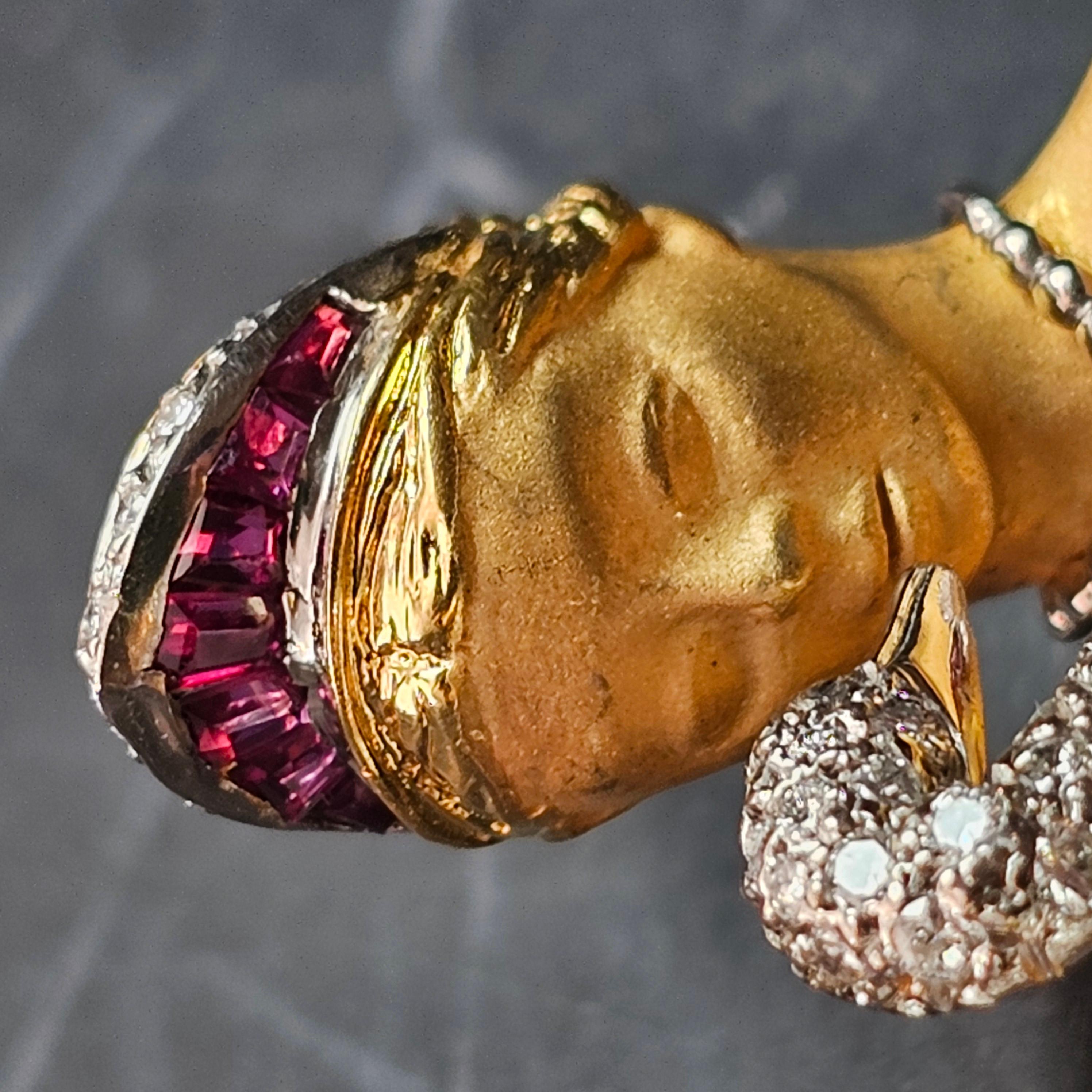 Carrera Y Carrera Brooch Pin Leda and the Swan diamond ruby 18k Yellow gold In Good Condition For Sale In Northbrook, IL