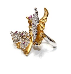 Carrera Y Carrera Butterfly Ring 18K Gold, White Diamonds and Pink Sapphires