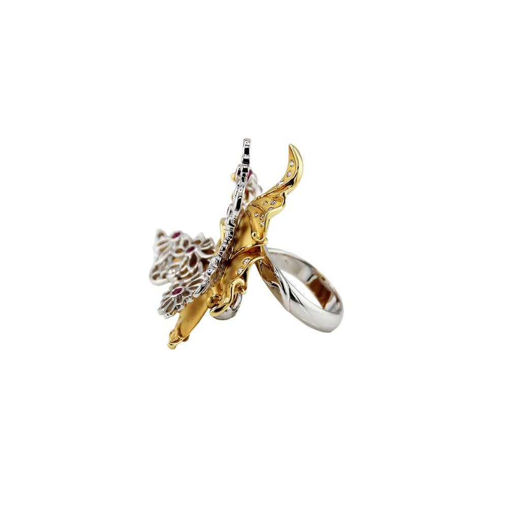 Women's Carrera Y Carrera Butterfly Ring 18K Gold, White Diamonds and Pink Sapphires For Sale
