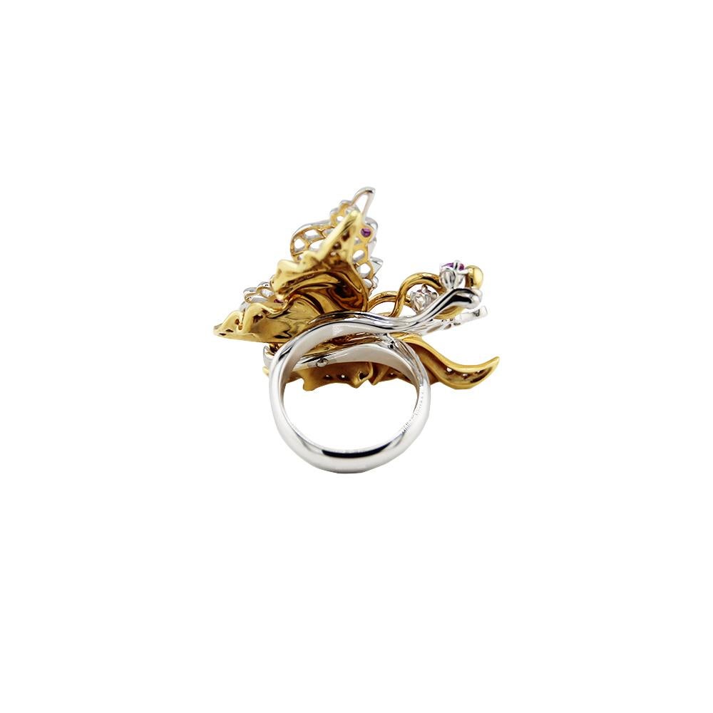 Carrera Y Carrera Butterfly Ring 18K Gold, White Diamonds and Pink Sapphires For Sale 1