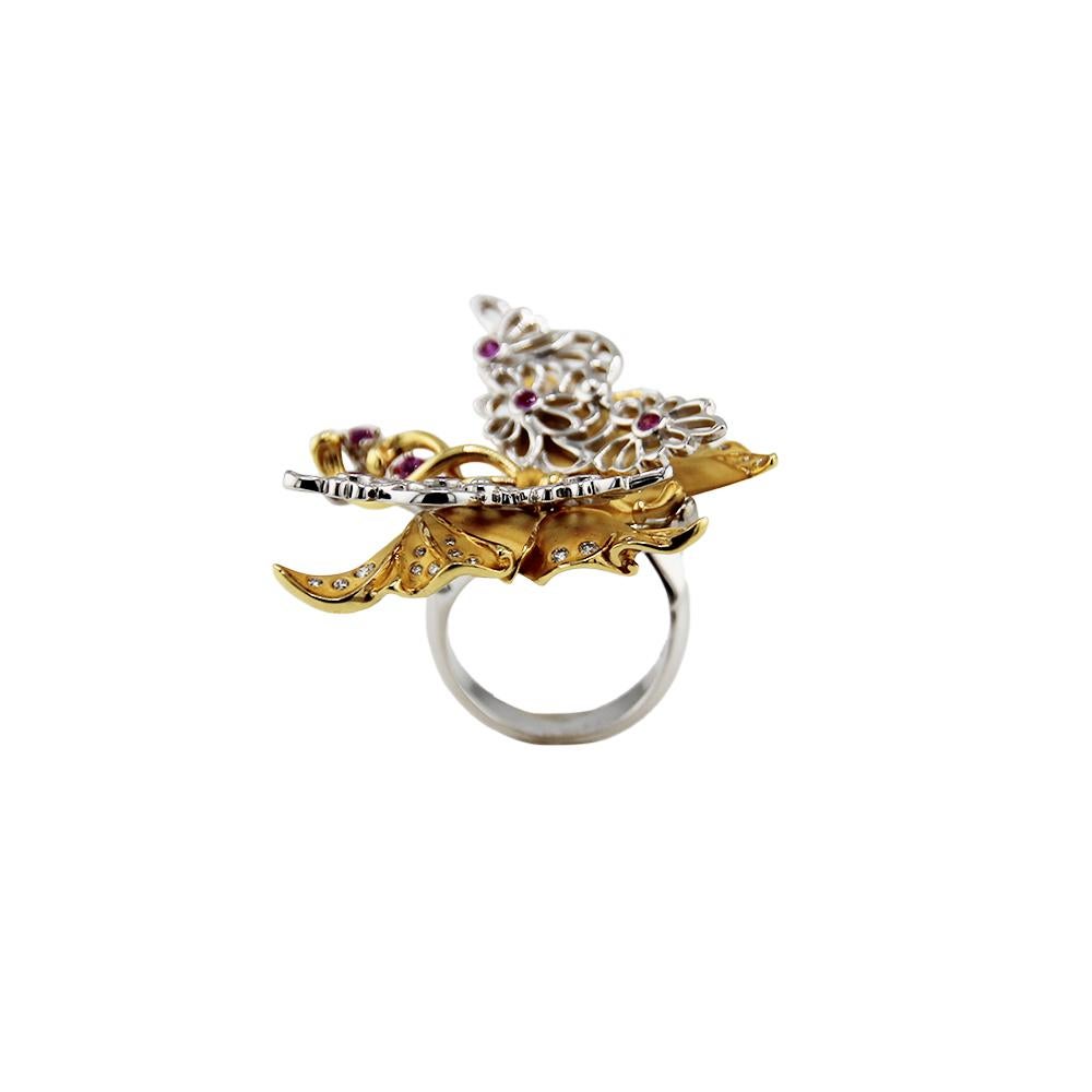 Carrera Y Carrera Butterfly Ring 18K Gold, White Diamonds and Pink Sapphires For Sale 2