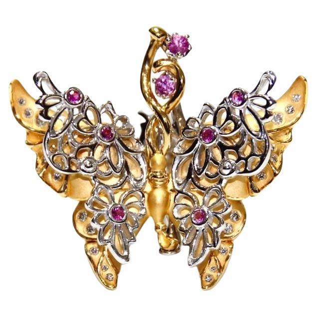Carrera Y Carrera Butterfly Ring 18K Gold, White Diamonds and Pink Sapphires For Sale