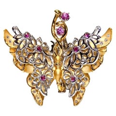 Carrera Y Carrera Butterfly Ring 18K Gold, White Diamonds and Pink Sapphires