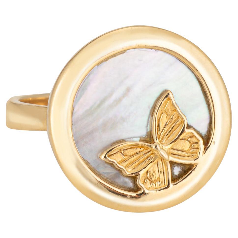 Carrera y Carrera Butterfly Ring Sz 7.5 Mother of Pearl 18k Yellow Gold Jewelry
