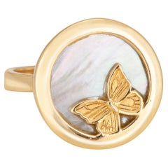 Carrera y Carrera Butterfly Ring Sz 7.5 Mother of Pearl 18k Yellow Gold Jewelry