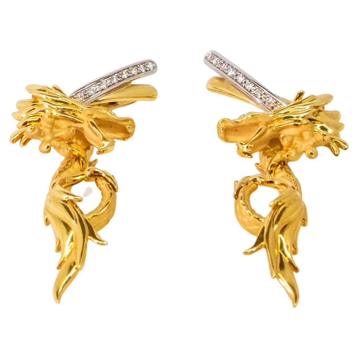 Carrera y Carrera Circulos de Fuego Two Tone 18k Gold & Diamonds Earring For Sale