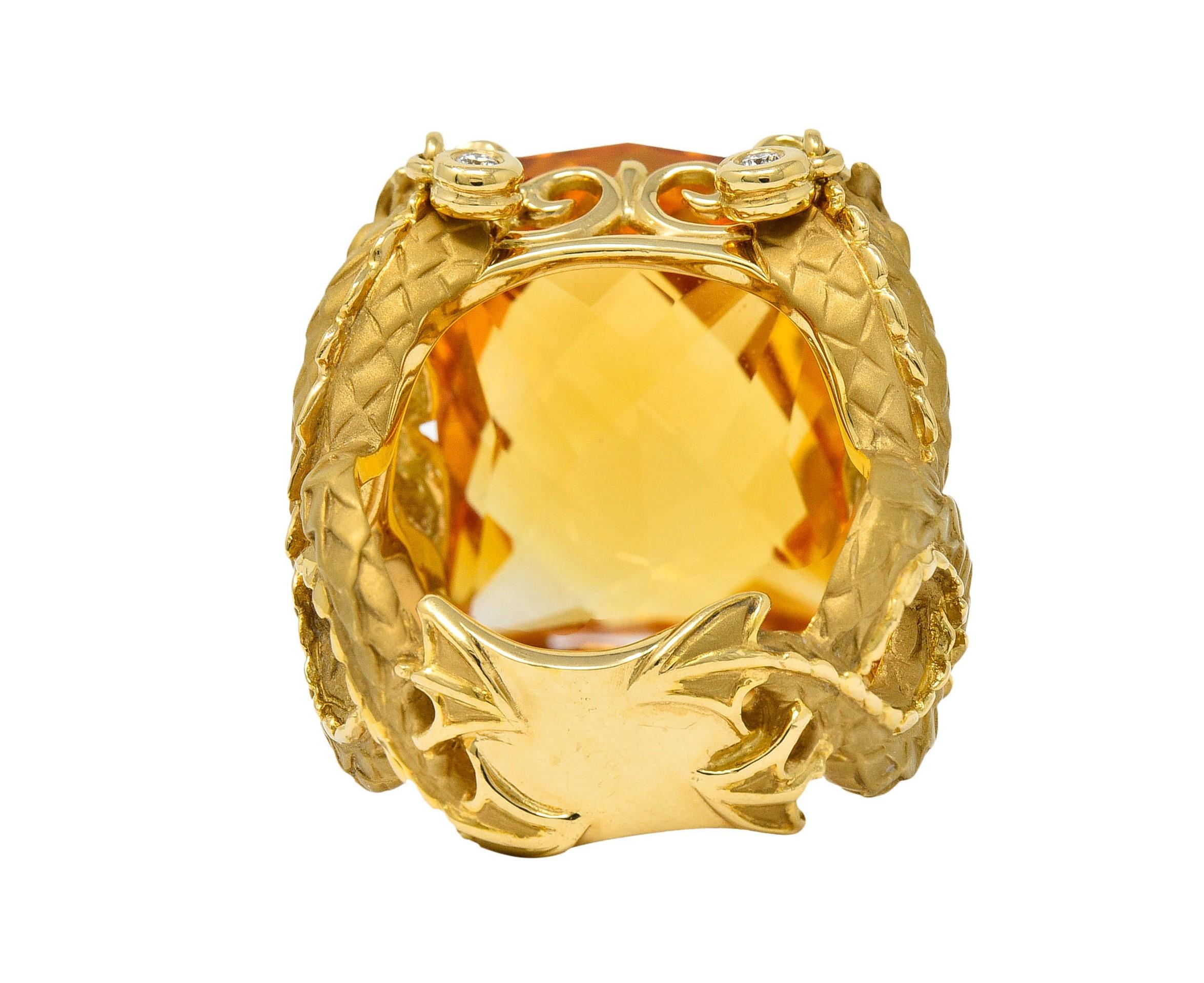 Contemporary Carrera y Carrera Citrine Diamond 18 Karat Gold Nanking Dragon Statement Ring