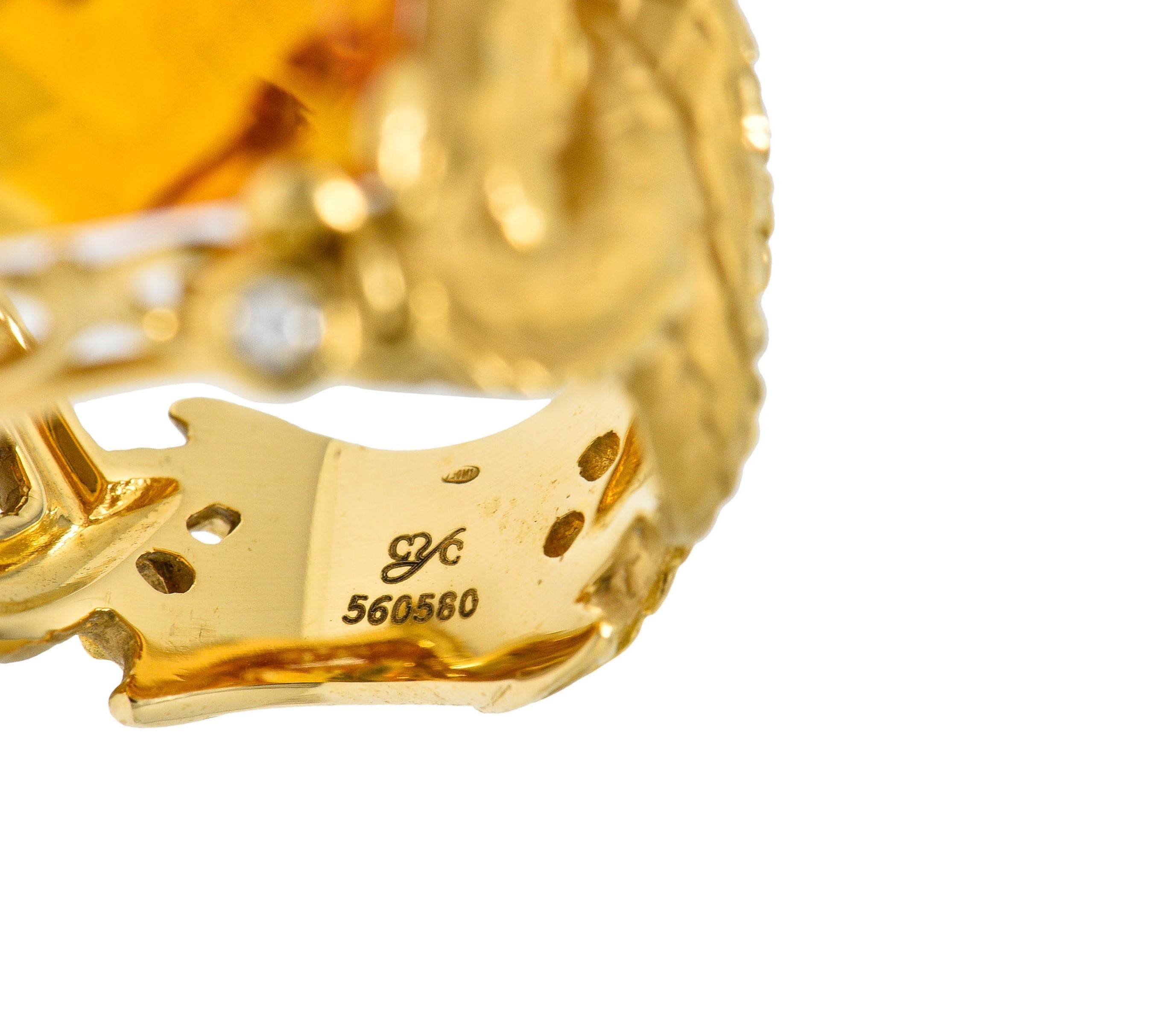Women's or Men's Carrera y Carrera Citrine Diamond 18 Karat Gold Nanking Dragon Statement Ring