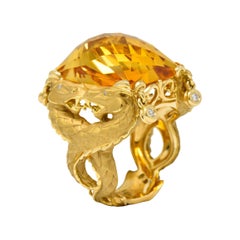 Carrera y Carrera Citrine Diamond 18 Karat Gold Nanking Dragon Statement Ring