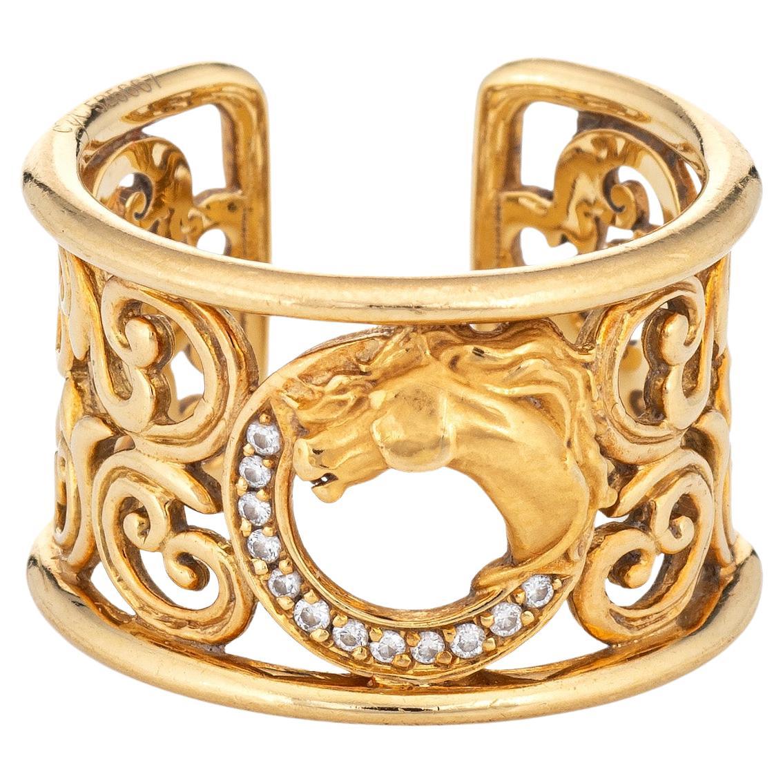 Carrera y Carrera Cuff Ring Diamond Horse Wide Band Sz 6.5 Estate Fine Jewelry