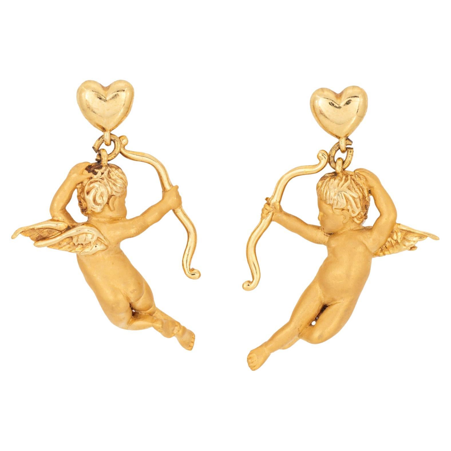 Carrera y Carrera Cupido Orecchini a Goccia Estate Oro Giallo 18k COA Firmato Gioielli