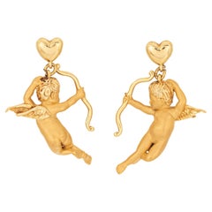 Carrera y Carrera Cupido Orecchini a Goccia Estate Oro Giallo 18k COA Firmato Gioielli