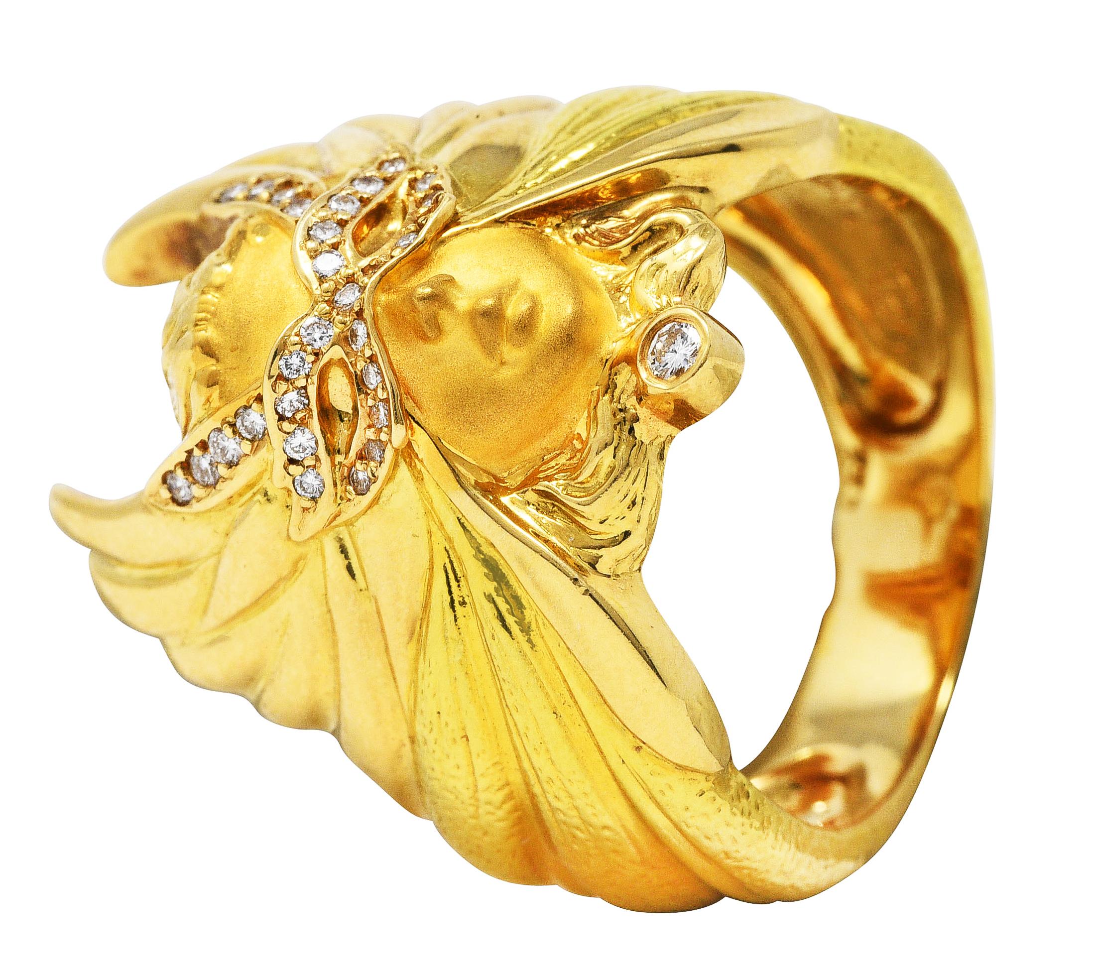 Carrera y Carrera Diamond 18 Karat Two-Tone Gold Mask of An Angel Ring 4