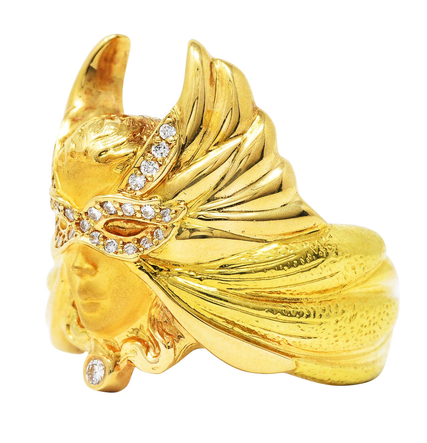 Women's or Men's Carrera y Carrera Diamond 18 Karat Two-Tone Gold Mask of An Angel Ring
