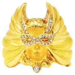 Carrera y Carrera Diamantring aus 18 Karat zweifarbigem Gold mit einer Engelsmaske