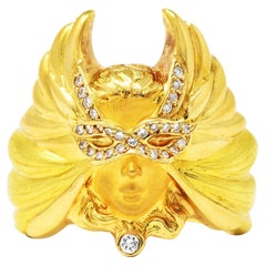 Carrera y Carrera Diamond 18 Karat Two-Tone Gold Mask of An Angel Ring