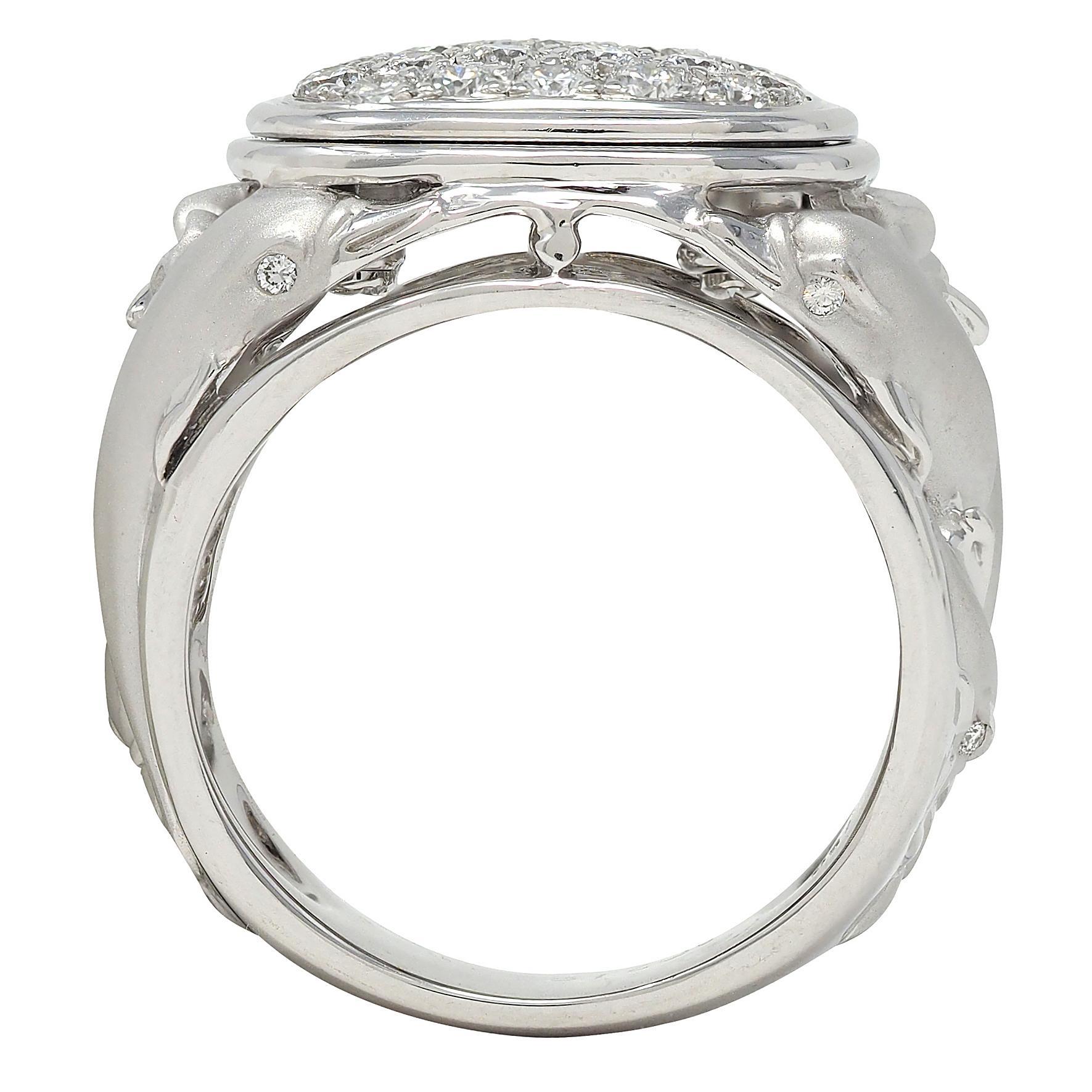 Carrera y Carrera Anillo de oro blanco de 18 quilates con pavé de delfines Corte redondo en venta