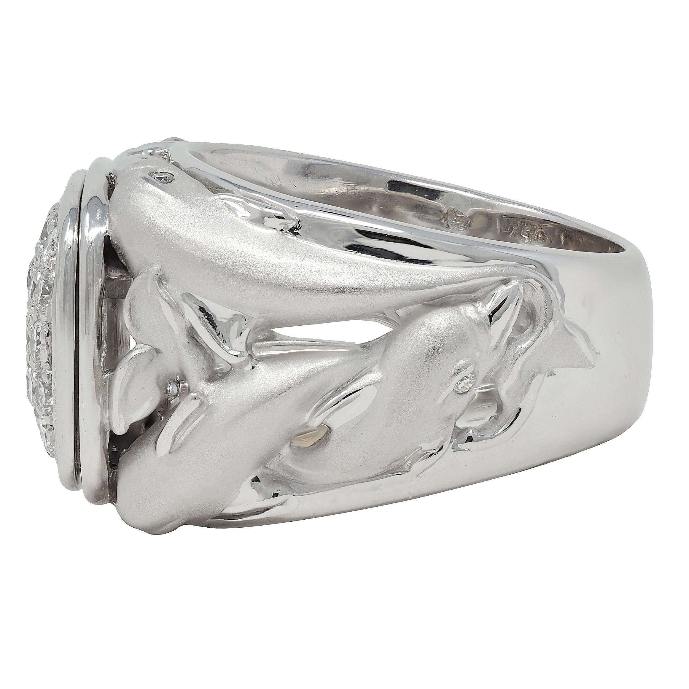 Carrera y Carrera Anillo de oro blanco de 18 quilates con pavé de delfines en Excelente estado para la venta en Philadelphia, PA