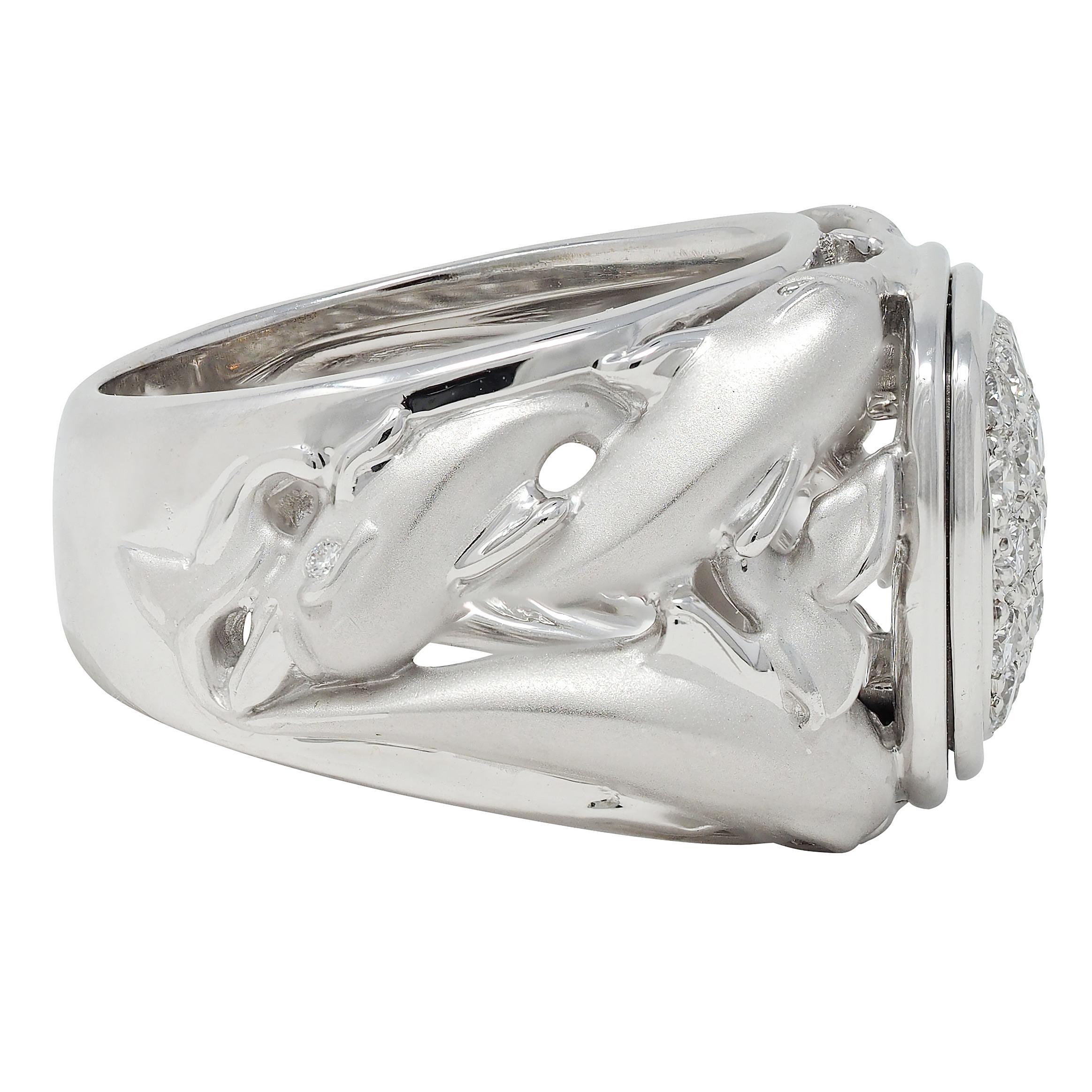 Carrera y Carrera Anillo de oro blanco de 18 quilates con pavé de delfines en venta 1